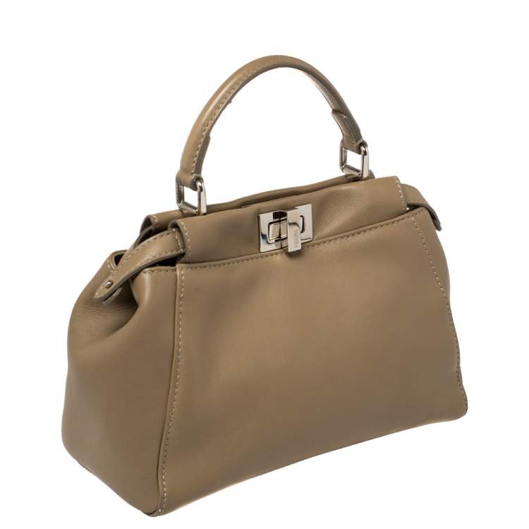 Pre Owned Fendi Beige Python and Leather Mini Peekaboo Top Handle Bag