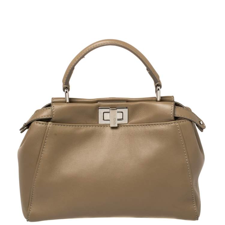 Pre Owned Fendi Beige Python and Leather Mini Peekaboo Top Handle Bag