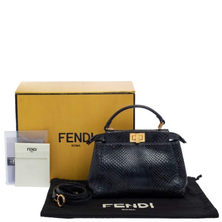 Pre Owned Fendi Navy Blue/Black Python Mini Peekaboo Top Handle Bag
