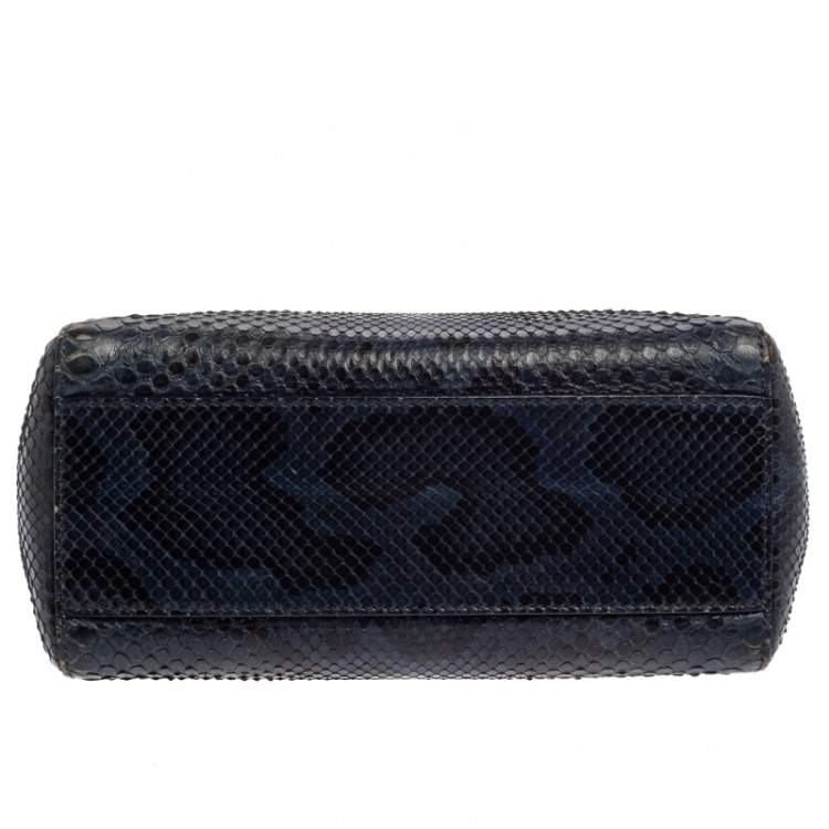Pre Owned Fendi Navy Blue/Black Python Mini Peekaboo Top Handle Bag