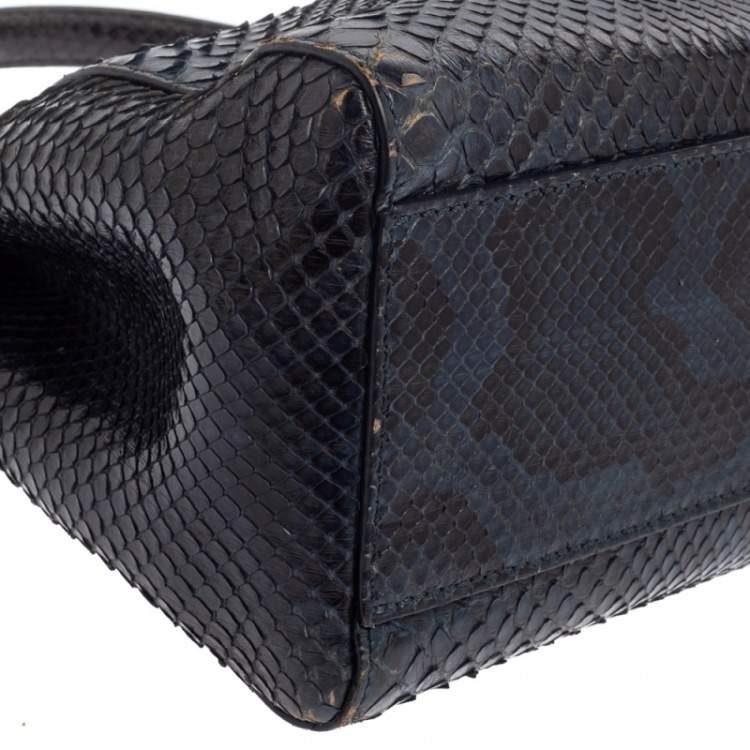 Pre Owned Fendi Navy Blue/Black Python Mini Peekaboo Top Handle Bag
