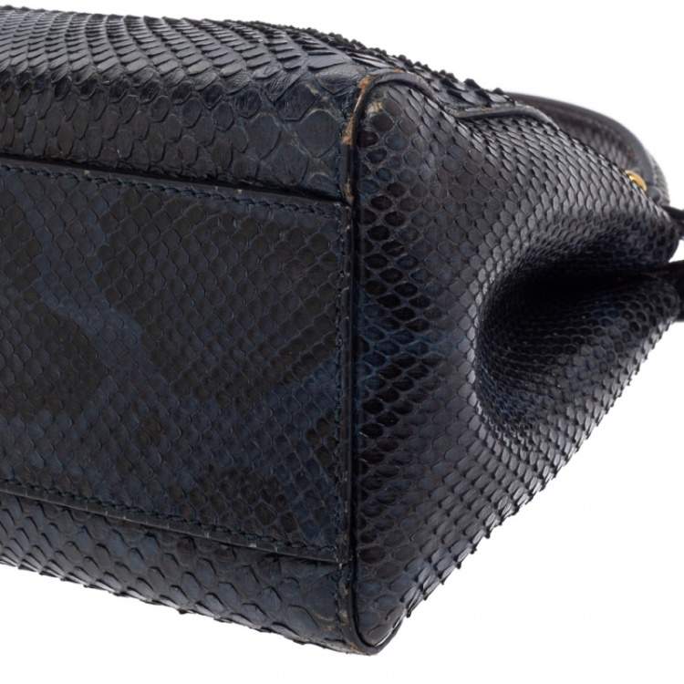 Pre Owned Fendi Navy Blue/Black Python Mini Peekaboo Top Handle Bag