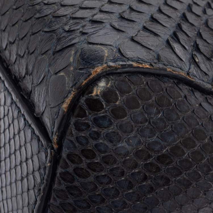 Pre Owned Fendi Navy Blue/Black Python Mini Peekaboo Top Handle Bag