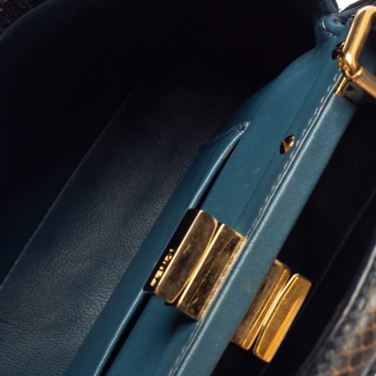 Pre Owned Fendi Navy Blue/Black Python Mini Peekaboo Top Handle Bag