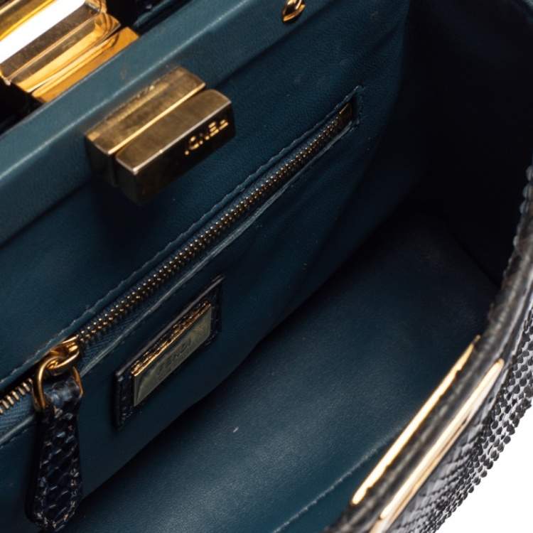 Pre Owned Fendi Navy Blue/Black Python Mini Peekaboo Top Handle Bag
