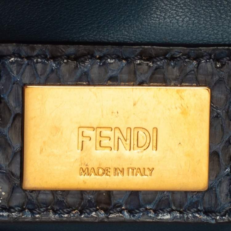 Pre Owned Fendi Navy Blue/Black Python Mini Peekaboo Top Handle Bag