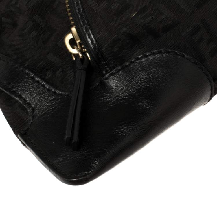 Pre Owned Fendi Black Zucchino Canvas Front Pocket Shoulder Bag