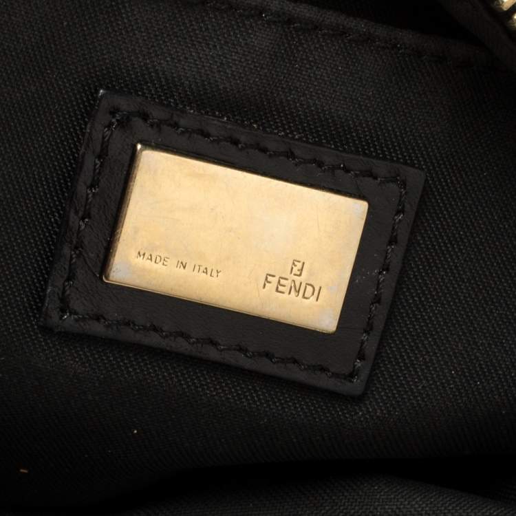 Pre Owned Fendi Black Zucchino Canvas Front Pocket Shoulder Bag