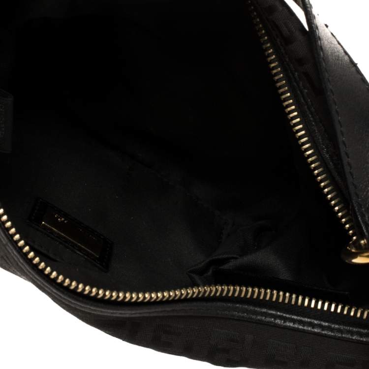 Pre Owned Fendi Black Zucchino Canvas Front Pocket Shoulder Bag