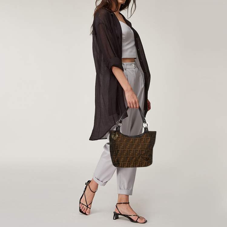 Pre Owned Fendi Tobacco Zucca Canvas and Leather Chef Shopper Tote