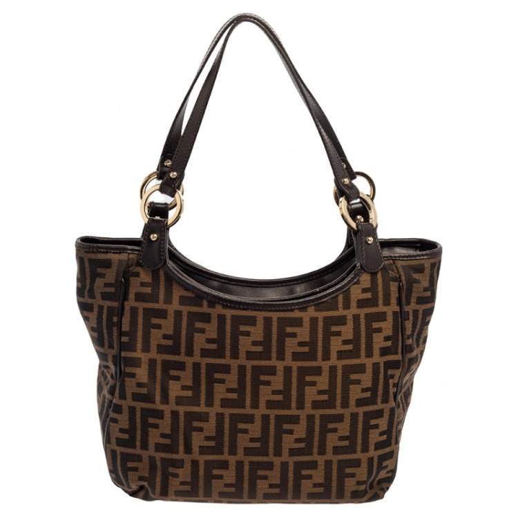 Pre Owned Fendi Tobacco Zucca Canvas and Leather Chef Shopper Tote