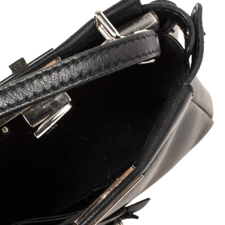 مملوكة مسبقًا Fendi Black Floral Embellished Leather Micro Peekaboo Top Handle Bag