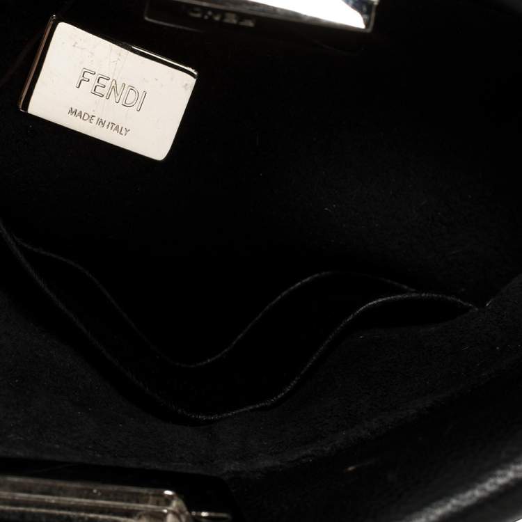 مملوكة مسبقًا Fendi Black Floral Embellished Leather Micro Peekaboo Top Handle Bag