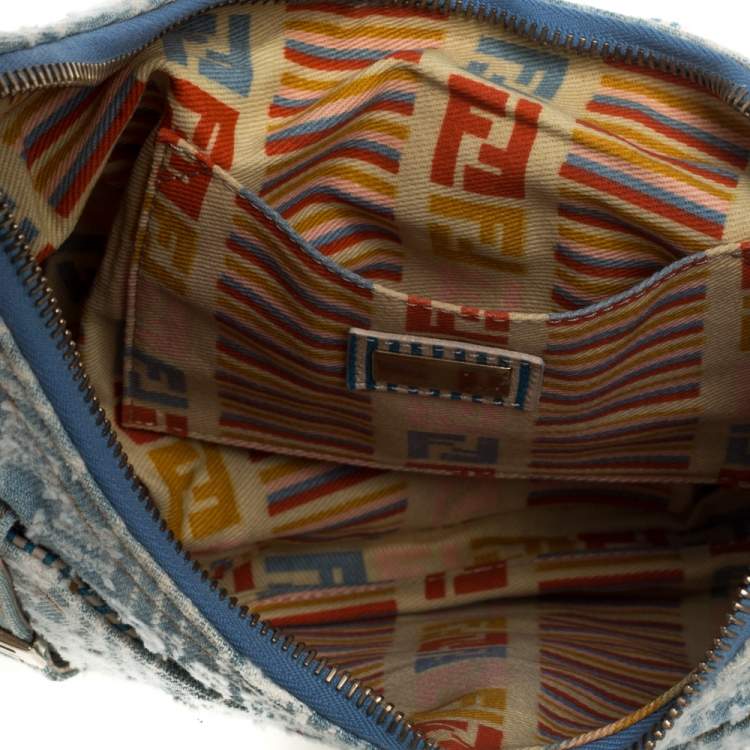 Pre Owned Fendi Light Blue/White Zucchino Denim Sweet Hobo 