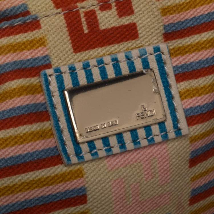Pre Owned Fendi Light Blue/White Zucchino Denim Sweet Hobo 