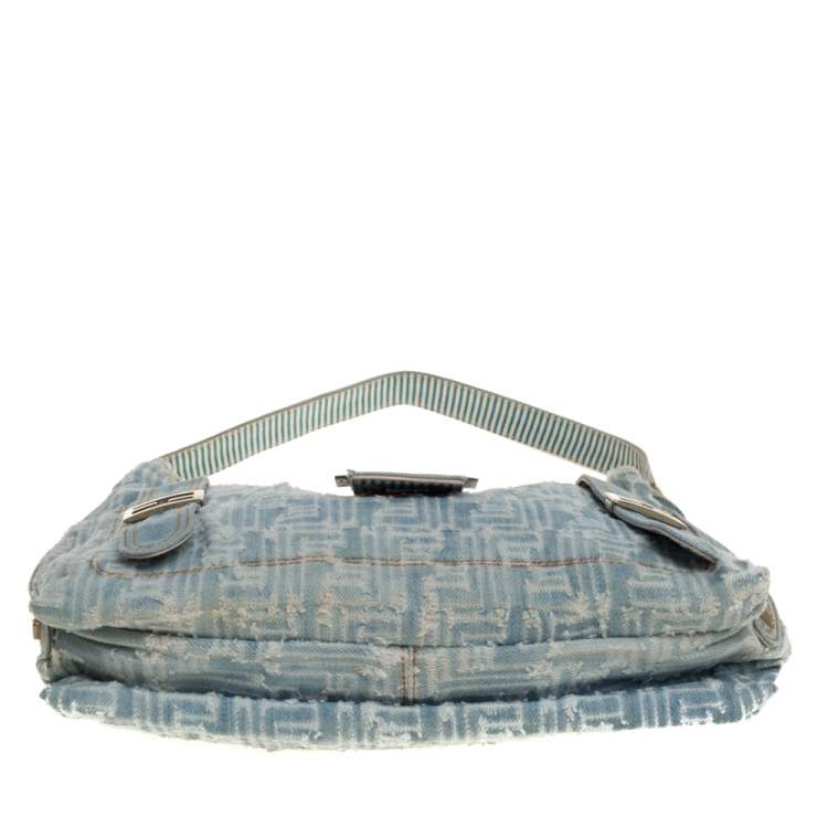 Pre Owned Fendi Light Blue/White Zucchino Denim Sweet Hobo 