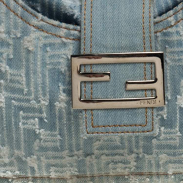 Pre Owned Fendi Light Blue/White Zucchino Denim Sweet Hobo 