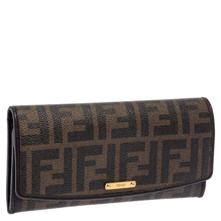 Pre Owned Fendi Tobacco Zucca Coated Canvas and Leather Continental Wallet