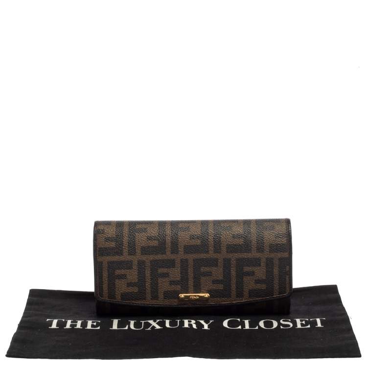 Pre Owned Fendi Tobacco Zucca Coated Canvas and Leather Continental Wallet
