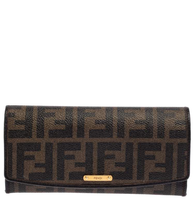 Pre Owned Fendi Tobacco Zucca Coated Canvas and Leather Continental Wallet