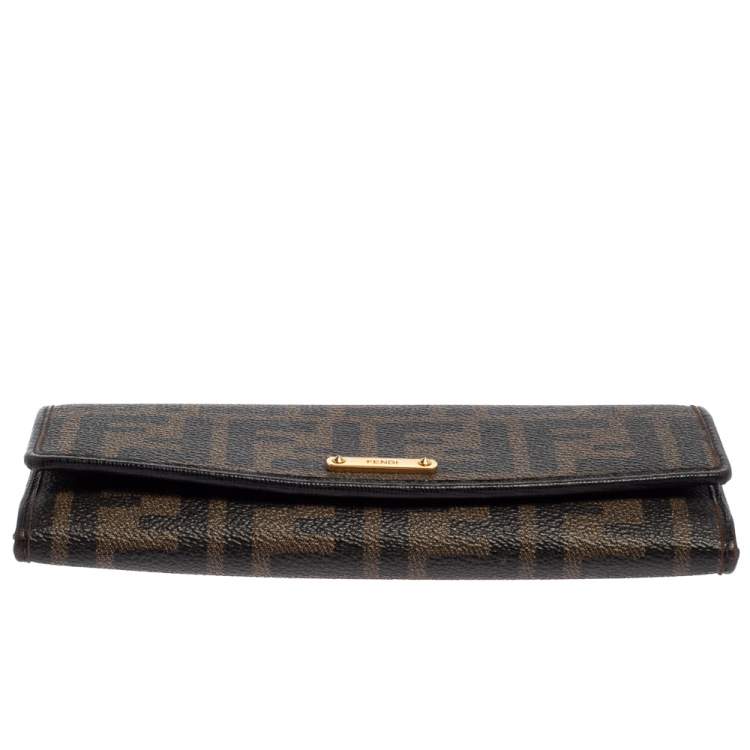 Pre Owned Fendi Tobacco Zucca Coated Canvas and Leather Continental Wallet