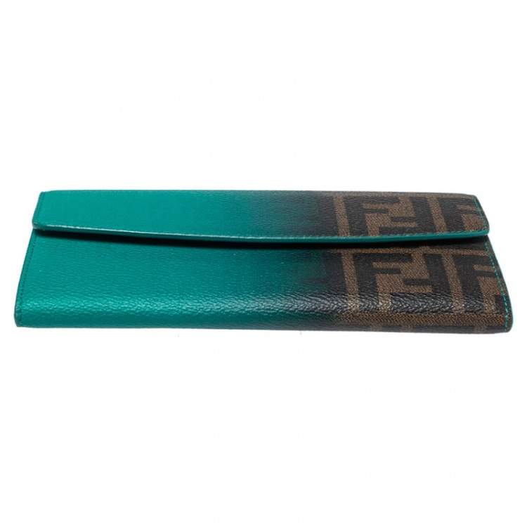 Pre Owned Fendi Green Ombre Zucca Coated Canvas Continental Wallet