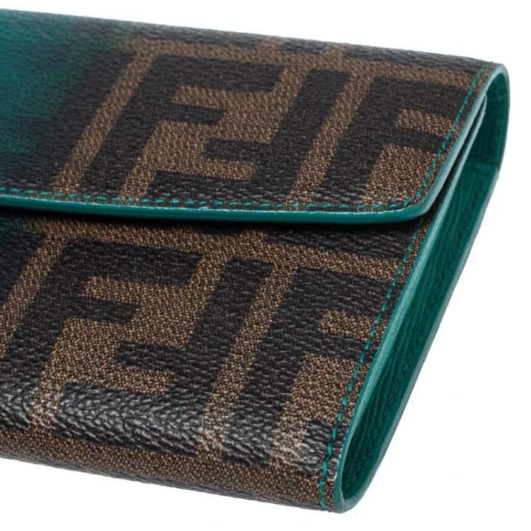 Pre Owned Fendi Green Ombre Zucca Coated Canvas Continental Wallet