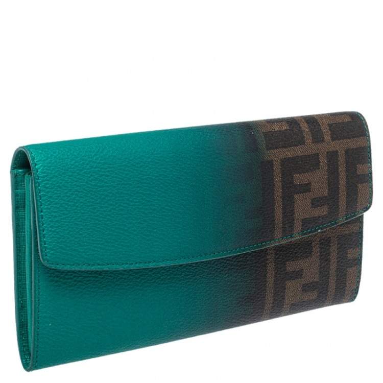 Pre Owned Fendi Green Ombre Zucca Coated Canvas Continental Wallet