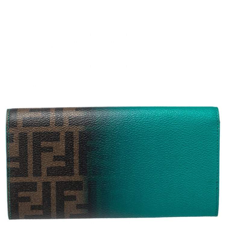Pre Owned Fendi Green Ombre Zucca Coated Canvas Continental Wallet