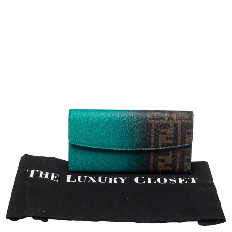 Pre Owned Fendi Green Ombre Zucca Coated Canvas Continental Wallet