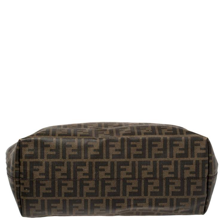 Pre Owned Fendi Tobacco Zucca Coated Canvas Spalmati Roll Shopper Tote