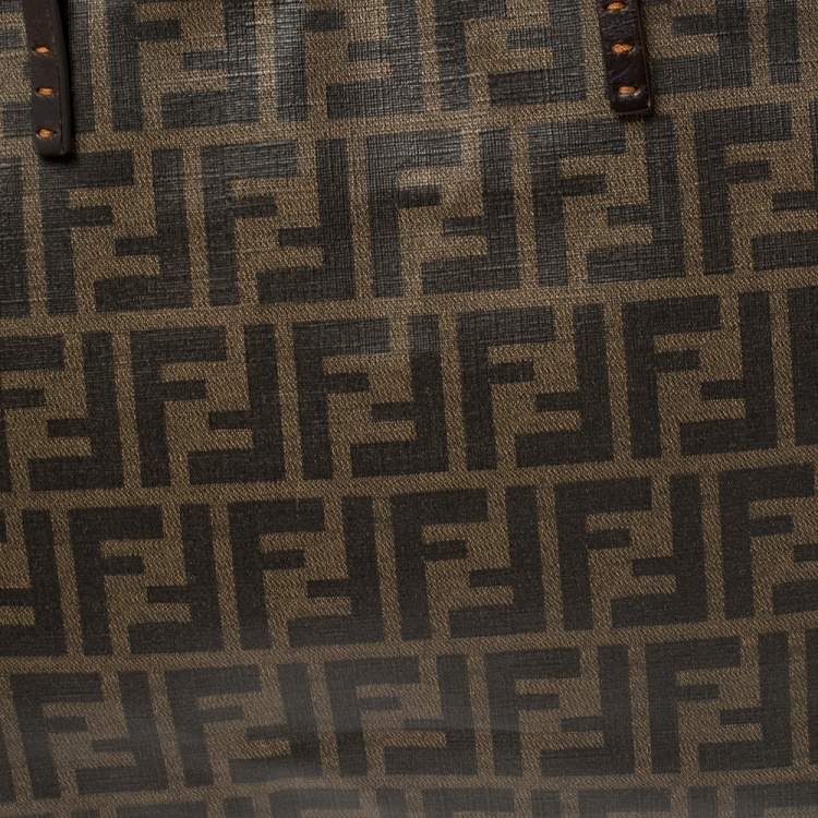 Pre Owned Fendi Tobacco Zucca Coated Canvas Spalmati Roll Shopper Tote