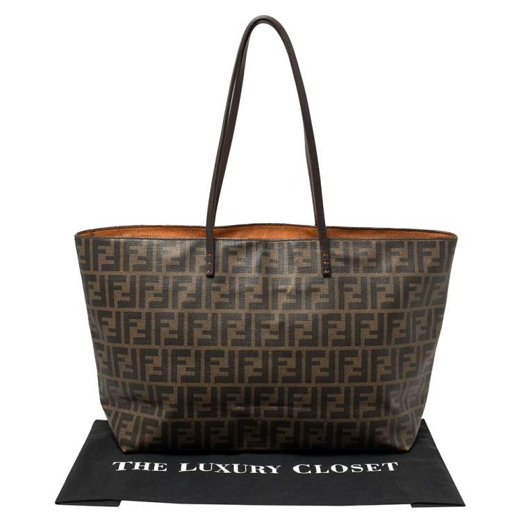 Pre Owned Fendi Tobacco Zucca Coated Canvas Spalmati Roll Shopper Tote