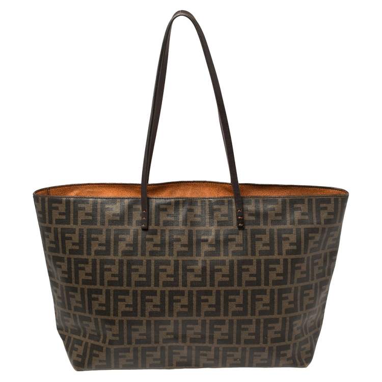 Pre Owned Fendi Tobacco Zucca Coated Canvas Spalmati Roll Shopper Tote