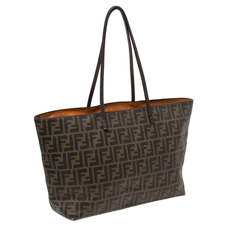 Pre Owned Fendi Tobacco Zucca Coated Canvas Spalmati Roll Shopper Tote