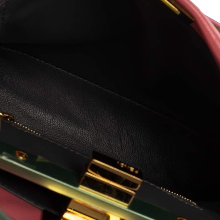 Pre Owned Fendi Pink/Green Leather Mini Peekaboo Top Handle Bag