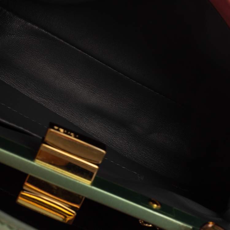 Pre Owned Fendi Pink/Green Leather Mini Peekaboo Top Handle Bag