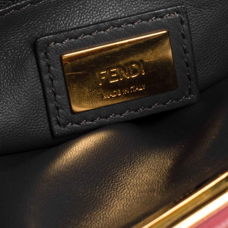 Pre Owned Fendi Pink/Green Leather Mini Peekaboo Top Handle Bag