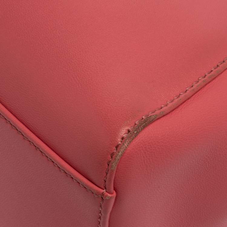 Pre Owned Fendi Pink/Green Leather Mini Peekaboo Top Handle Bag