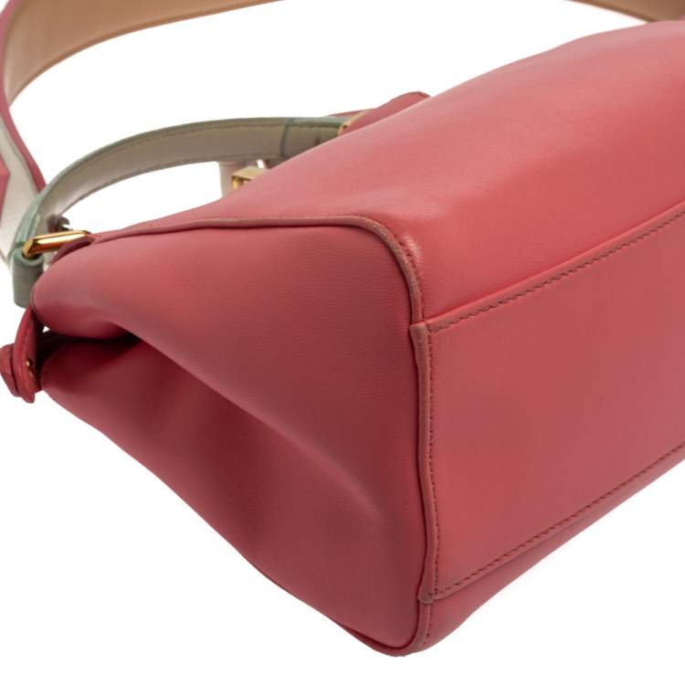 Pre Owned Fendi Pink/Green Leather Mini Peekaboo Top Handle Bag