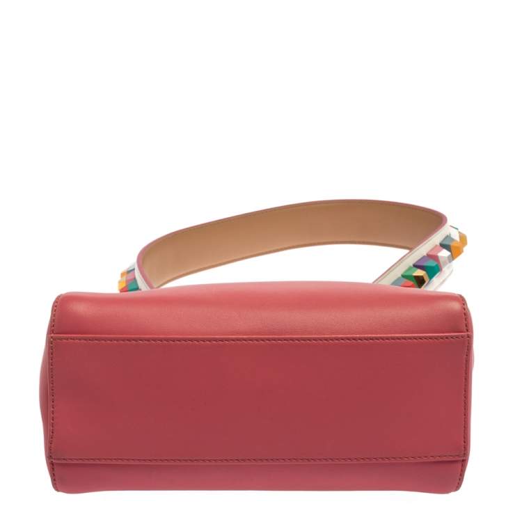 Pre Owned Fendi Pink/Green Leather Mini Peekaboo Top Handle Bag