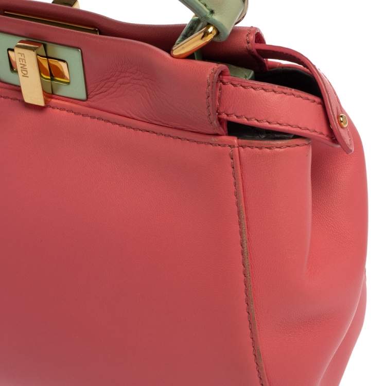 Pre Owned Fendi Pink/Green Leather Mini Peekaboo Top Handle Bag