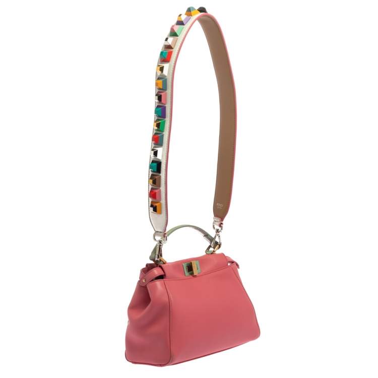 Pre Owned Fendi Pink/Green Leather Mini Peekaboo Top Handle Bag