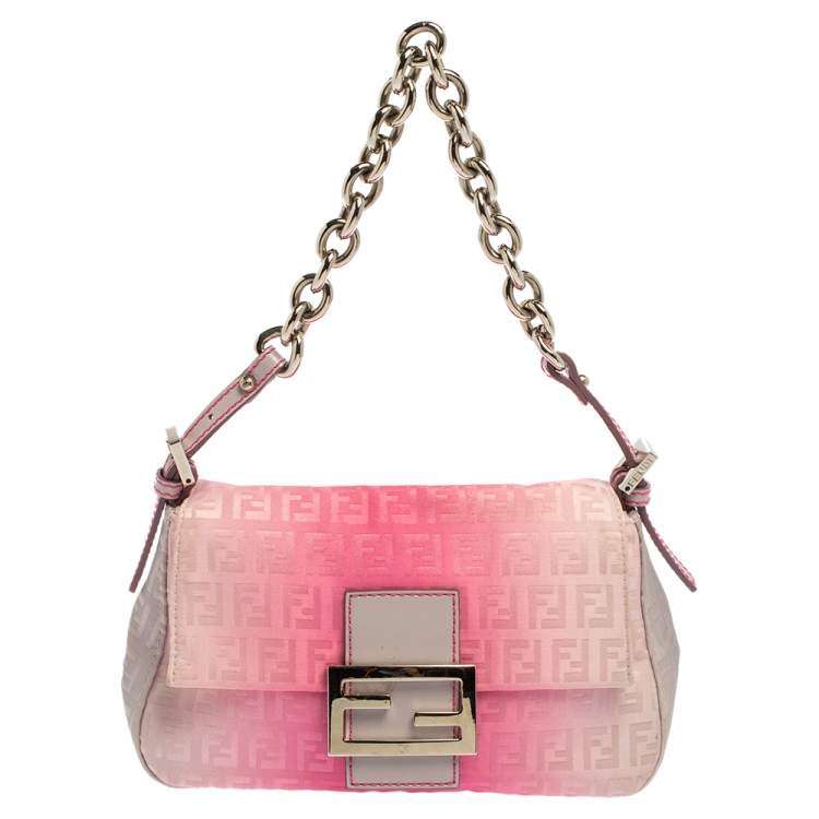 Auth FENDI Zucca Shoulder Bag Canvas Leather Pink Vintage