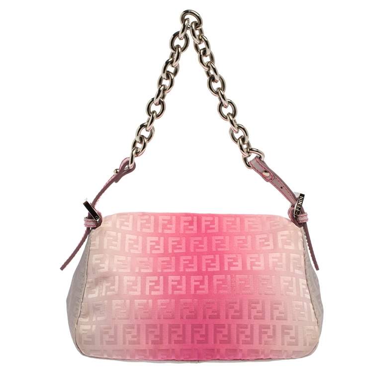 Pre Owned Fendi Ombre Pink Zucca Canvas Baguette Shoulder Bag