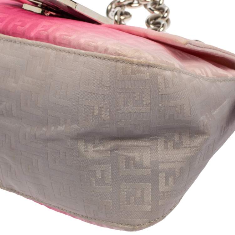 Pre Owned Fendi Ombre Pink Zucca Canvas Baguette Shoulder Bag