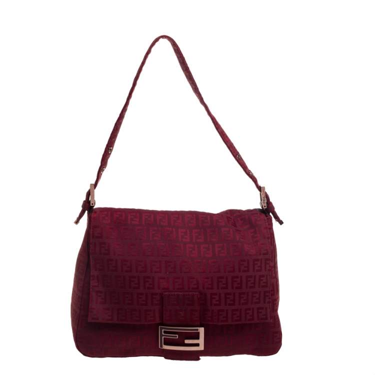 Pre Owned Fendi Maroon Zucca Canvas Big Mama Forever Shoulder Bag