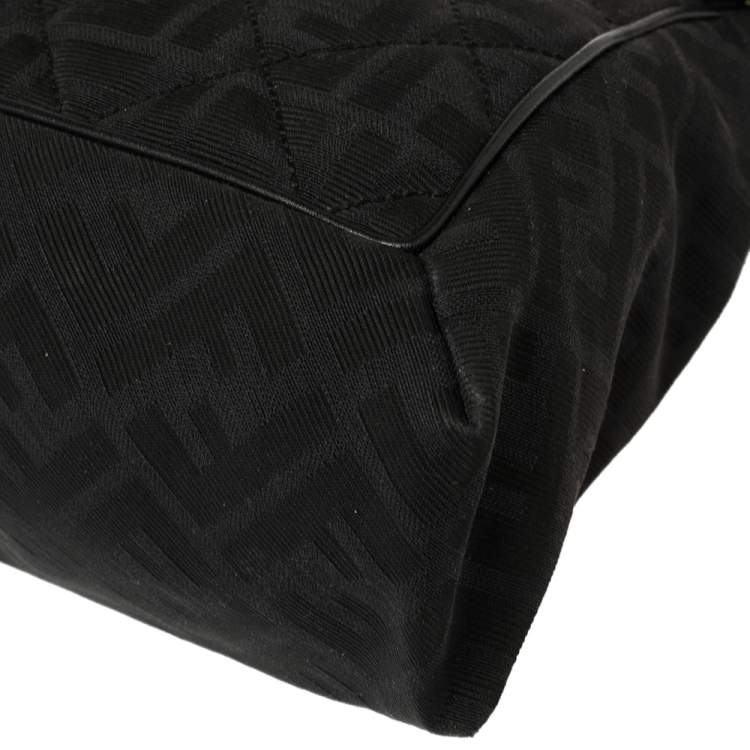Pre Owned Fendi Black Zucca Quilted Canvas Maxi Baguette Flap Shoulder Bag