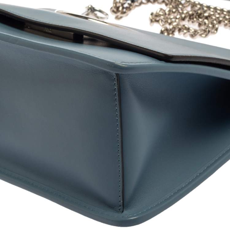 Pre Owned Fendi Ash Blue Leather Kan I F Top Handle Bag