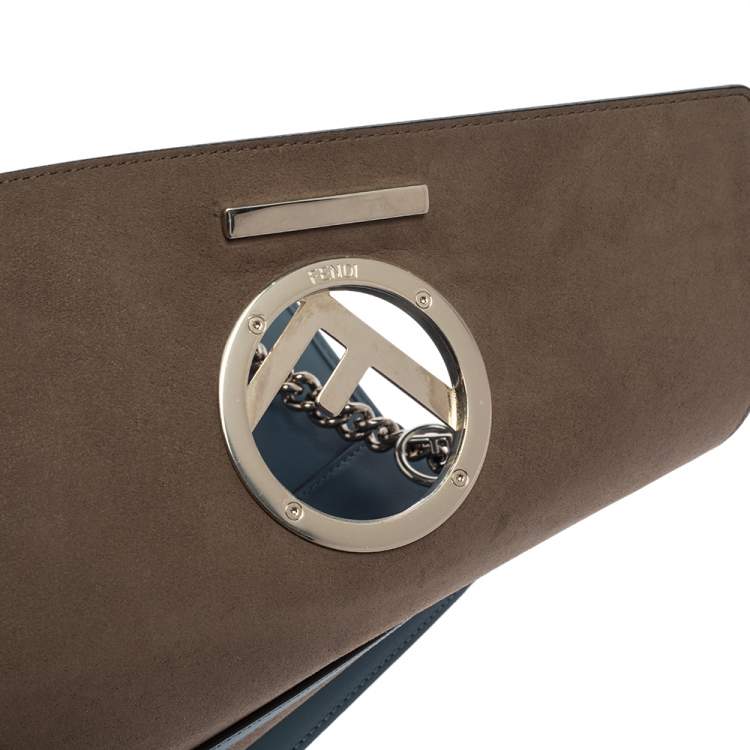 Pre Owned Fendi Ash Blue Leather Kan I F Top Handle Bag
